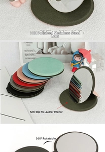 Detail of colorful PU leather cases for foldable stainless steel mirrors with 360 rotation