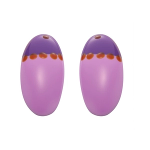 Colorful oval dopamine stud earrings with purple enamel glaze and orange dot texture