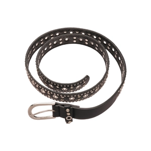 Vintage black leather belt with silver rivets and rhinestones for punk fashion style