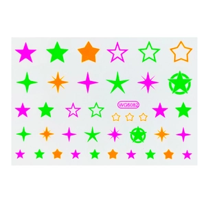 Detailed view of luminous nail art stickers featuring pink and green glow stars