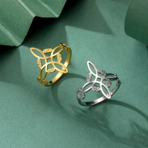 Hollow Witch Knot Ring Stainless Steel Celtic Geometric Pattern Vintage Gothic Jewelry For Men Women