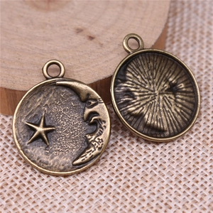 Vintage bronze sun moon star celestial charms with 23mm round metal alloy pendants