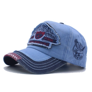 Vintage washed denim baseball cap with New York embroidery and distressed blue finish