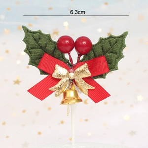 Detailed Christmas cake topper featuring green holly leaves, red berries, and 6.3cm width label