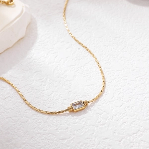 18K gold plated stainless steel knot chain necklace with rectangular zircon pendant