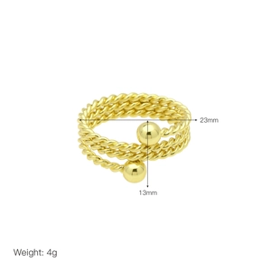 Detail showing 23mm width and 13mm height dimensions of the gold braided open ring