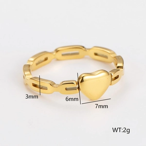 Hollow geometric heart ring in gold stainless steel with chunky rectangle links