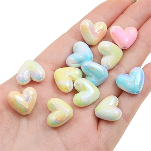 Colorful iridescent acrylic heart beads for DIY jewelry and phone chain accessories