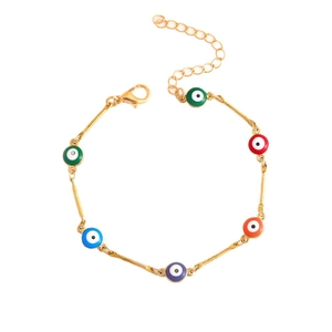 Minimalist gold evil eye bracelet with colorful enamel charms and adjustable lobster clasp
