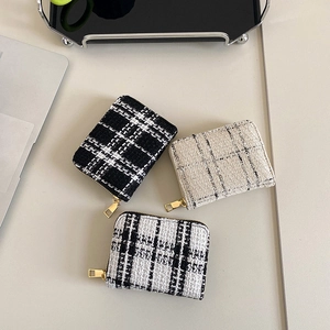 Lady's Wallet Tweed Fabric Plaid Pattern Mini Coin Purse Zipper Closure Fashionable Elegant Accessory For Women