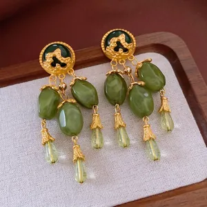 Vintage Court Style Tassel Dangle Earrings Alloy And Resin Beads With Silver Earring Post Retro Palace Jewelry