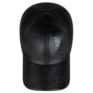 Vue de dessus casquette de baseball en cuir PU noir avec texte Jamont et logo