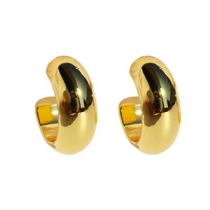 Classic C-shaped gold plated brass hoop earrings with polished metal finish