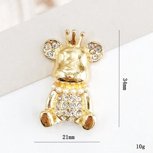 Gouden berenhanger met kroon, strassteentjes en parels voor DIY-sieraden 34mm