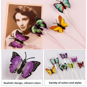 Detailed view of colorful LED fiber optic butterfly hair clips with glowing textures