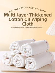 Macro detail of thick multi-layer cotton gauze dishcloths with colorful stitched edges