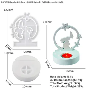 Detailliertes 3D Hasen Silikonform Set für Kerzenhalter und DIY Kunstharz
