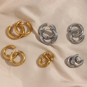 Minimalist Stainless Steel Chunky Hoop Earrings For Women Gold Silver Plated Thick Tube Round Geometric Statement Earrings Jewelry Gift