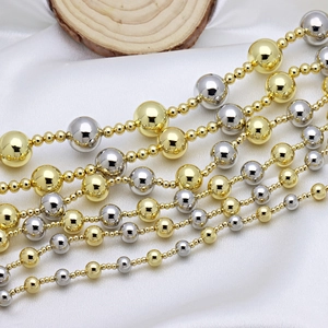 18K Gold Plated Copper Round Beads Necklace For Women Mixed Gold Silver Smooth Bead Chain Modern Minimalist Fashion Jewelry Gift