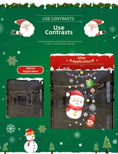 Detailed comparison of Santa and Snowman static window stickers applied on glass surfaces