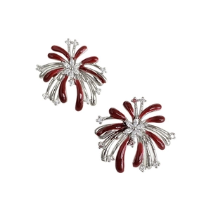 Elegante weinrote Feuerwerk-Ohrstecker mit Zirkonsteinen in Silberoptik
