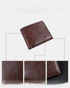 Close-up of waterproof brown leather wallet with meticulous stitching and fine texture