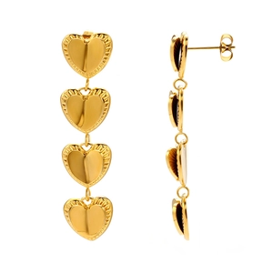 Double-layer heart earrings in 18k gold plated stainless steel with a four-heart drop design