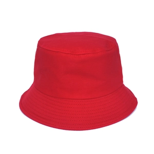 Detailed view of reinforced stitching on the brim of a solid red cotton bucket hat