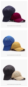 Detailed macro view of cotton twill baseball caps in six vibrant assorted colors