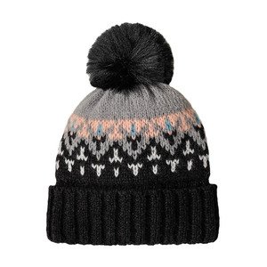 Unisex winter knit beanie with geometric patterns, pom-pom top and ribbed cuff