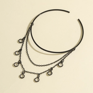 Gothic black choker with multi-layer chains and sparkling crystal pendants detail