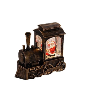 Vintage bronze Santa Claus train musical snow globe lamp for Christmas decoration