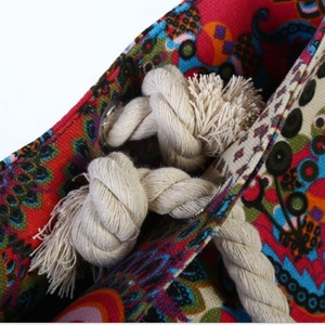 Ethnic style canvas tote bag with colorful prints and thick cotton rope handles