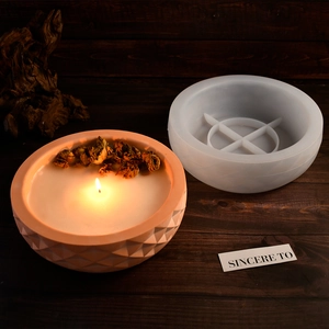 Silicone mold for resin storage bowl and embossed diamond pattern aromatherapy candle