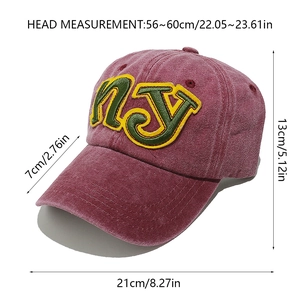 Macro detail of the green and yellow NJ letter embroidery on a washed cotton vintage cap