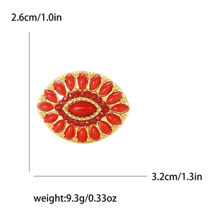 Turkish crystal teardrop brooch with red rhinestones in gold metal finish and dimensions