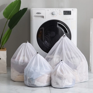 Mesh Laundry Bag Drawstring Washing Machine Protector Fine Coarse Polyester Netting Anti Tangle Garment Care