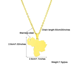 Detailed size chart for stainless steel Venezuela map pendant with 50cm chain length