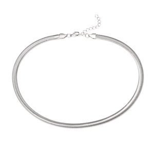 Collier minimaliste en acier inoxydable argenté de 6mm avec maille serpent plate et fermoir