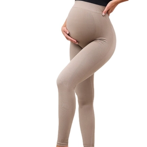 High waist maternity yoga leggings with belly support in nude color high stretch fabric