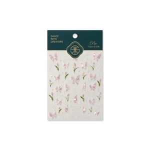 Stereo frosted nail stickers with iridescent purple butterfly and tulip motifs, M-362