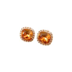 Boucles d'oreilles carrées plaquées or 18 carats avec pierre orange et halo de zircons