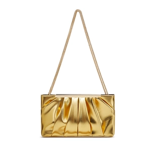 Elegante goldene Abendtasche mit vertikalen Falten und abnehmbarer Kette