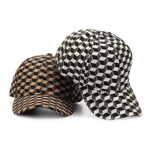 3D geometric cube print baseball cap with curved brim and breathable fabric for adults