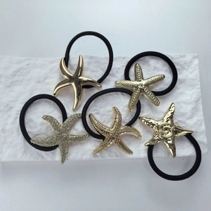Sea Star Starfish Hair Ties Metal Alloy Rhinestone Elastic Hair Ropes High Stretch Ponytail Holders Ins Style Women Gold