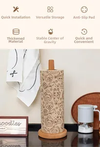 Detailed view of the anti-slip base and solid beech wood core on a vertical paper towel holder