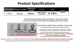 Bandoulière réglable de 3,8 cm en polyester avec attaches dorées et guide des tailles