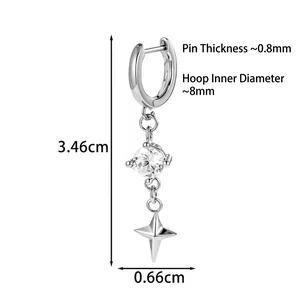 Boucle d'oreille étoile avec oxyde de zirconium argenté diamètre intérieur de 8mm