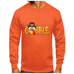 Men's orange fleece hoodie with turkey graphic and Gobble letter print on white background