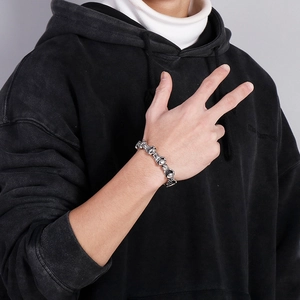 Men's silver boxing glove chain bracelet in polished stainless steel for hip hop style